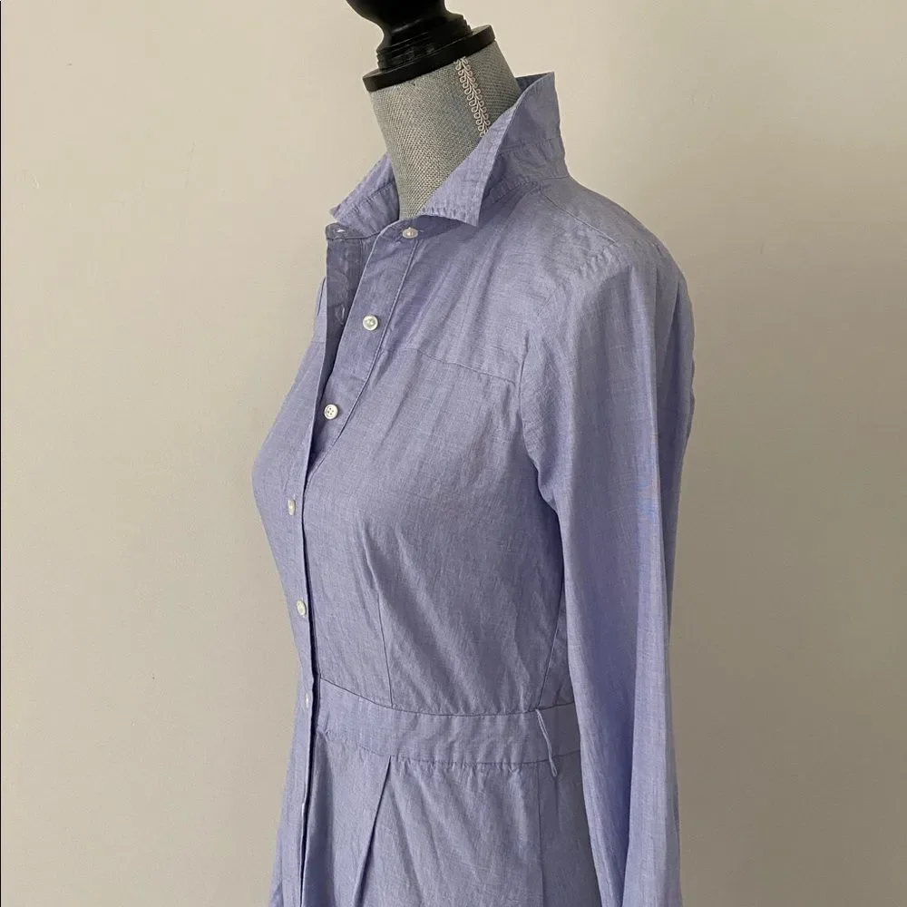 J.Crew Blue Button-Up Cotton Midi Dress Sz 4 Preppy Academia Classic Euro Summer